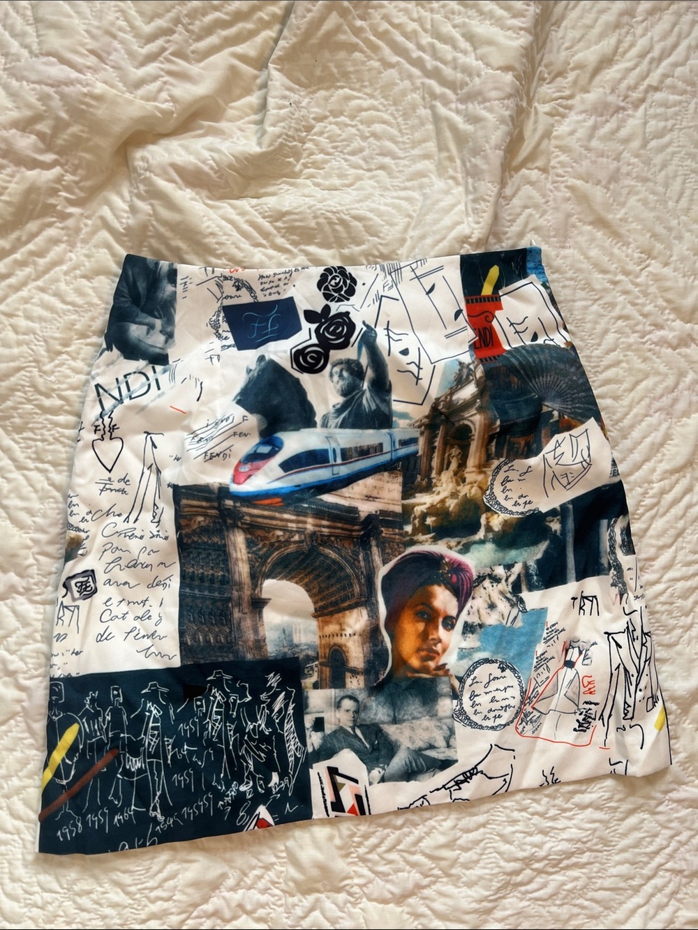 White Multi-Color Graphic Print Mini Skirt